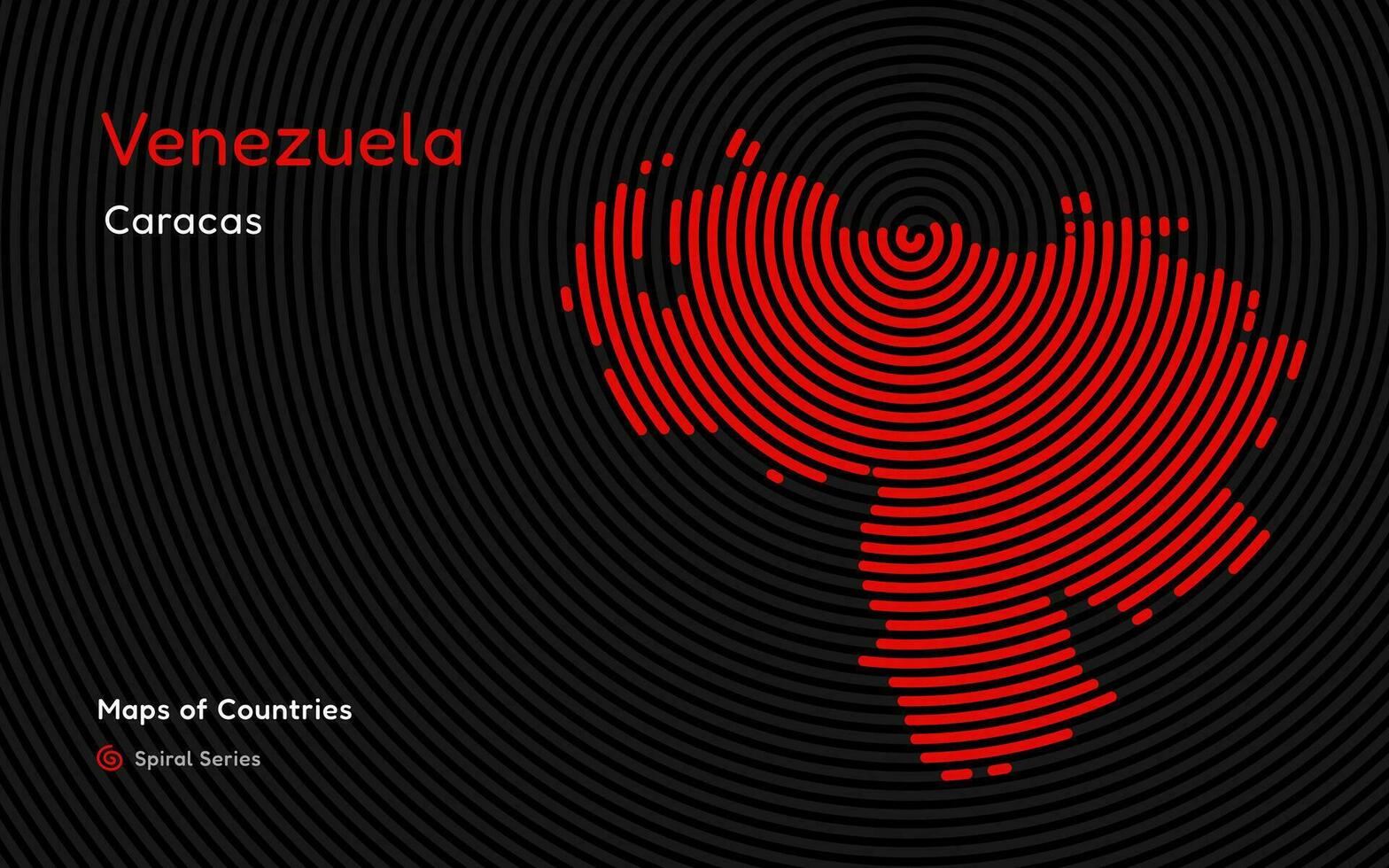 Creative map of Venezuela. Political map. Caracas. Capital. World Countries vector maps series. Spiral Latin America fingerprint series