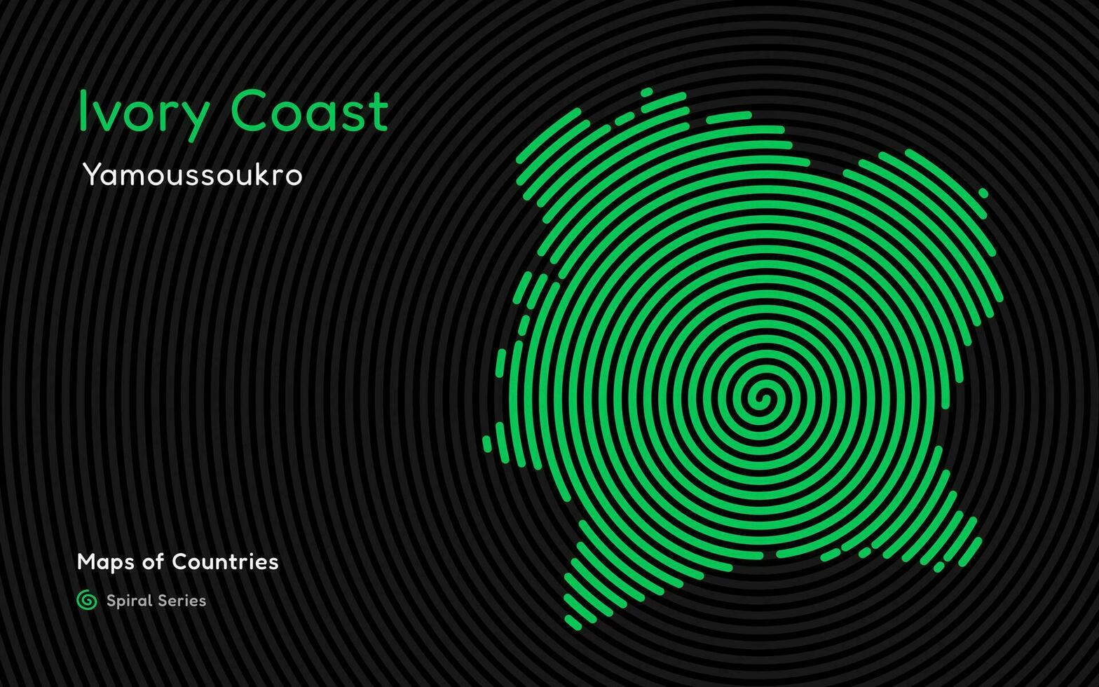 resumen mapa de Marfil costa redil divoire en un circulo espiral modelo con un capital de yamusukro. africano colocar. vector
