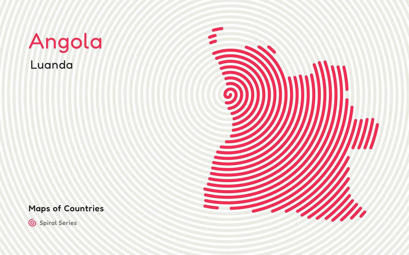 Abstract map of Angola with circle lines. identifying its capital city, Luanda. African set. Spiral fingerprint series vector