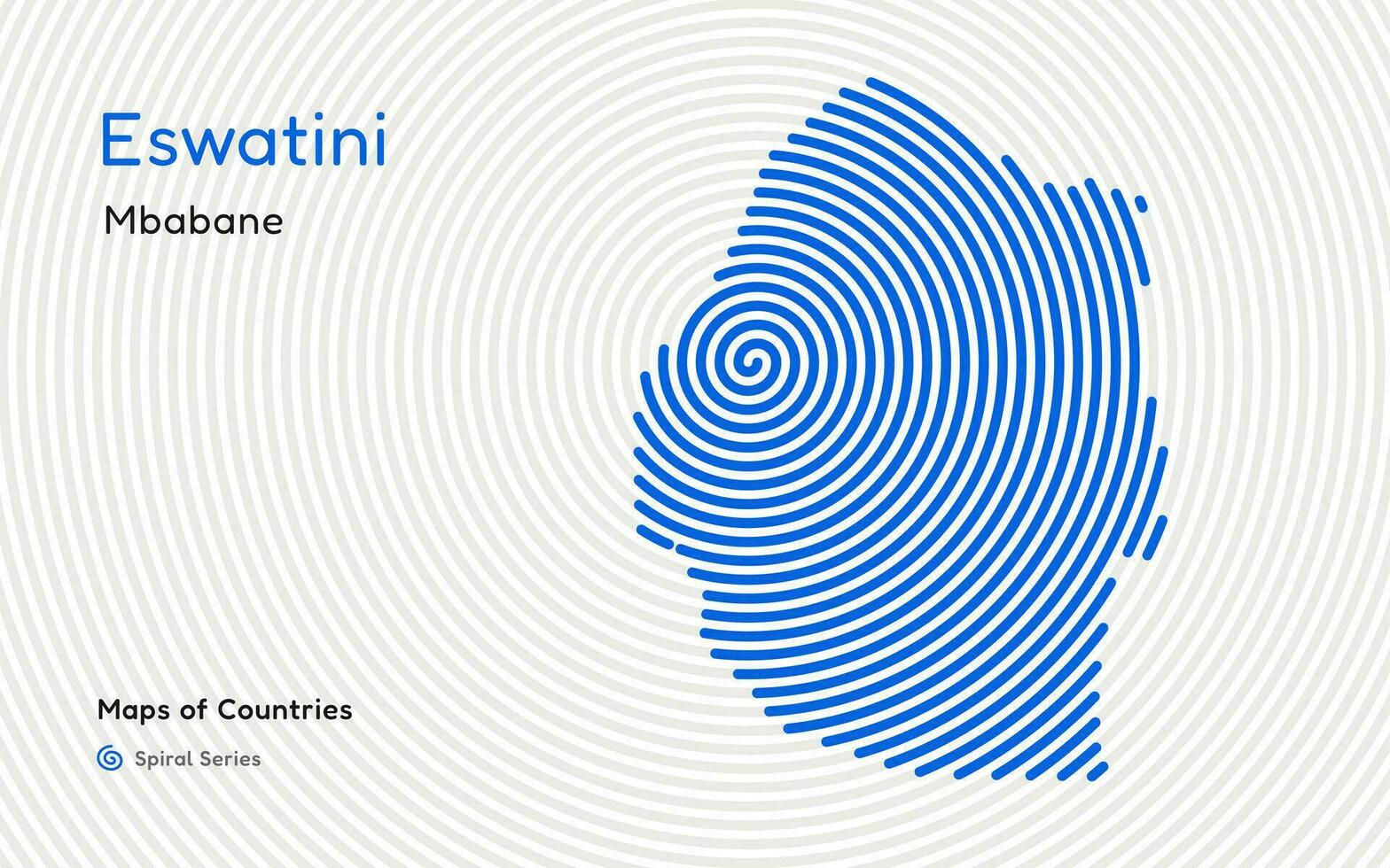 Abstract map of Eswatini, Swaziland with circle lines. identifying its capital city, Mbabane. African set. Spiral fingerprint series vector