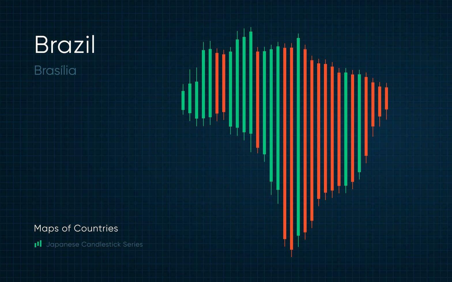 Brasil mapa es mostrado en un gráfico con barras y líneas. japonés candelero gráfico serie vector