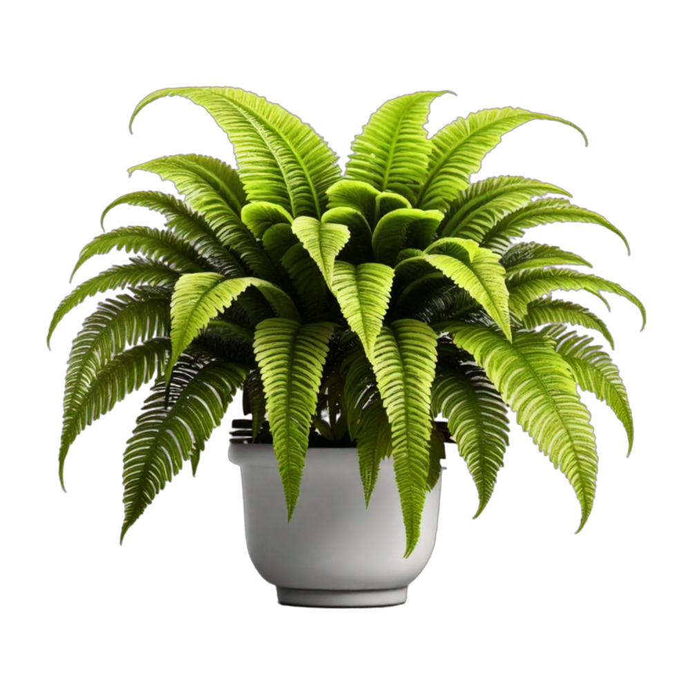 Fern houseplants displayed in ceramic pots with transparent background AI Generative png