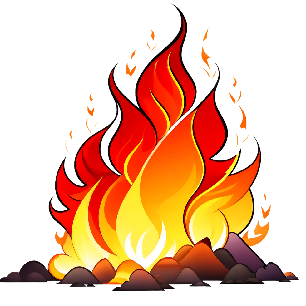 fire burns with flames and sparks on a transparent background AI Generative png