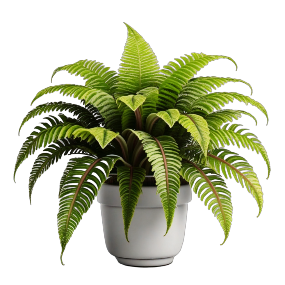 Fern houseplants displayed in ceramic pots with transparent background AI Generative png