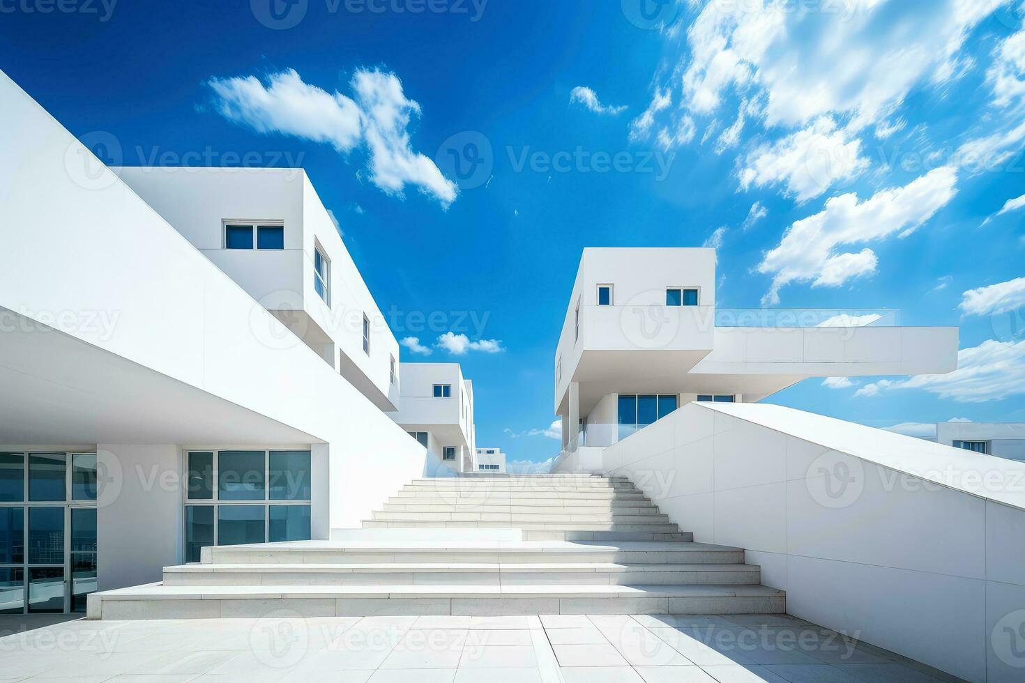 Abstract white grey concrete architecture building, Generative AI illustration photo