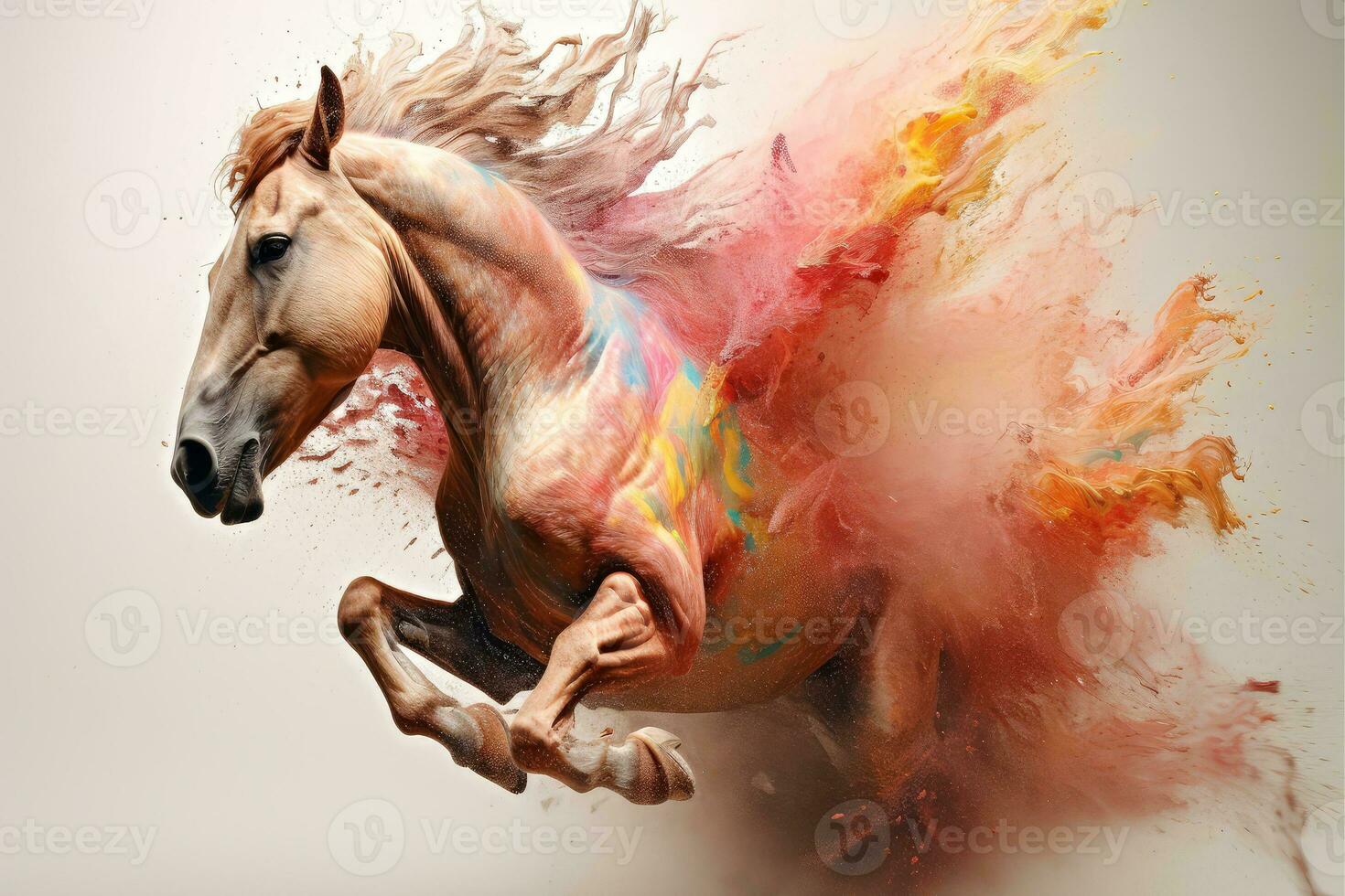 Abstract horse in nebulous color and textured motion, Generative AI illustration photo