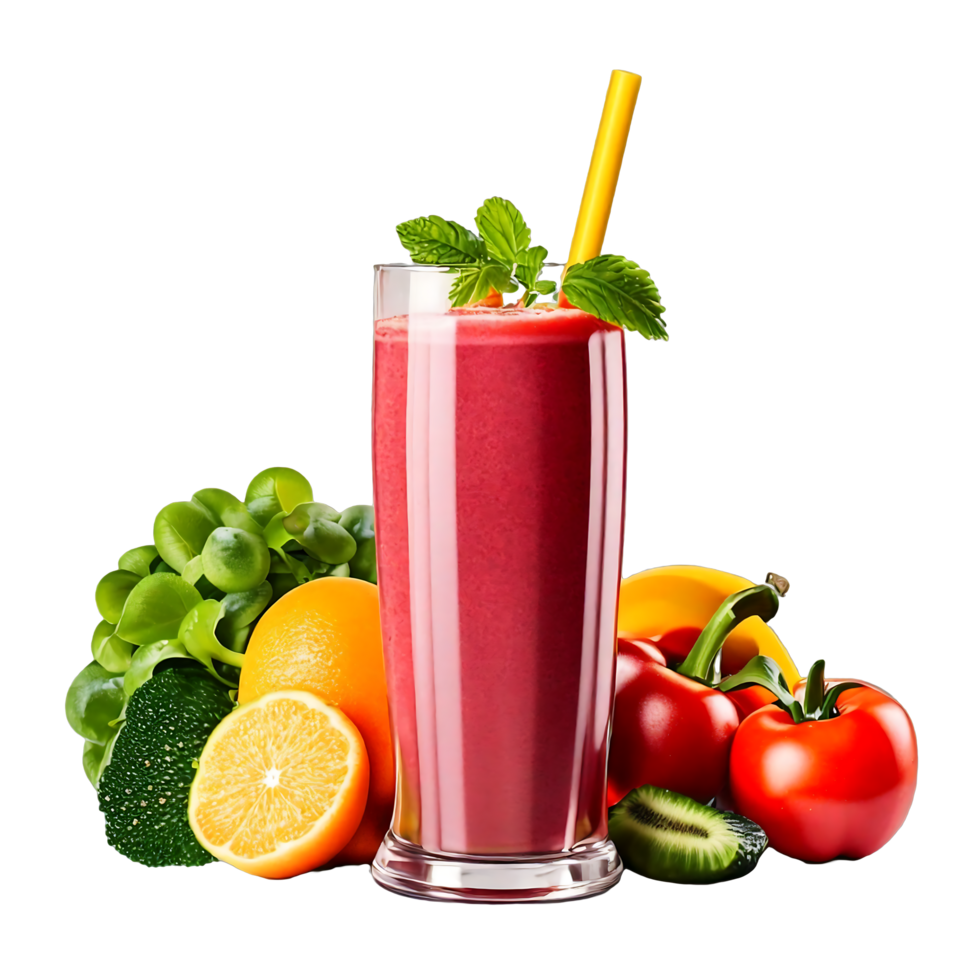 Set of Fresh, healthy fruit and vegetable smoothies in glass bottles with straws, isolated on transparent background AI Generative png