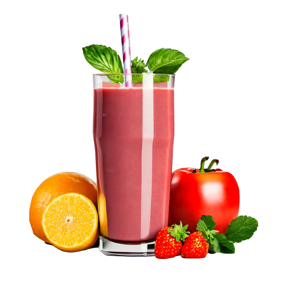 Set of Fresh, healthy fruit and vegetable smoothies in glass bottles with straws, isolated on transparent background AI Generative png