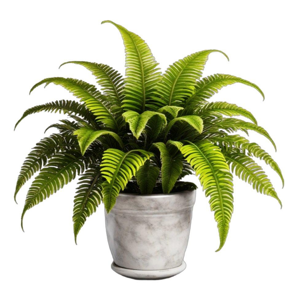 Fern houseplants displayed in ceramic pots with transparent background AI Generative png