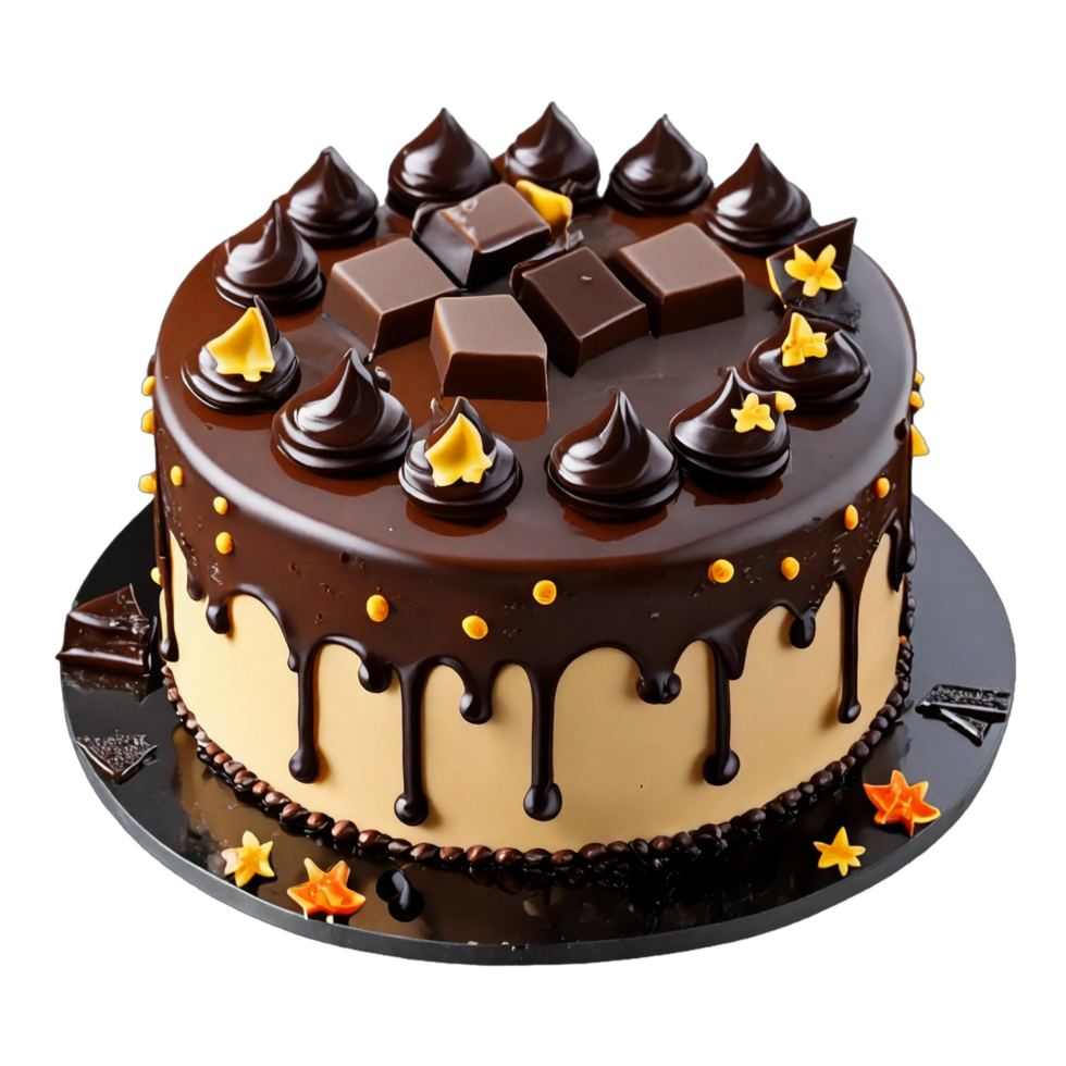Birthday Cake decorated with cookies, and chocolates on a transparent background AI Generative png