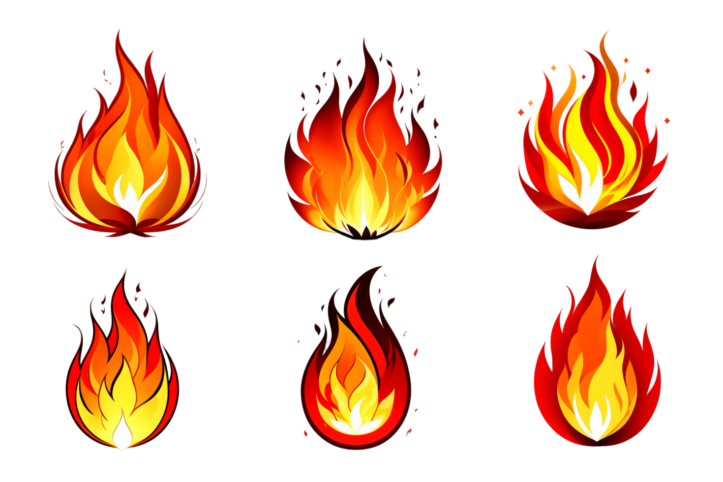 Set of fire burns with flames and sparks on a transparent background AI Generative png