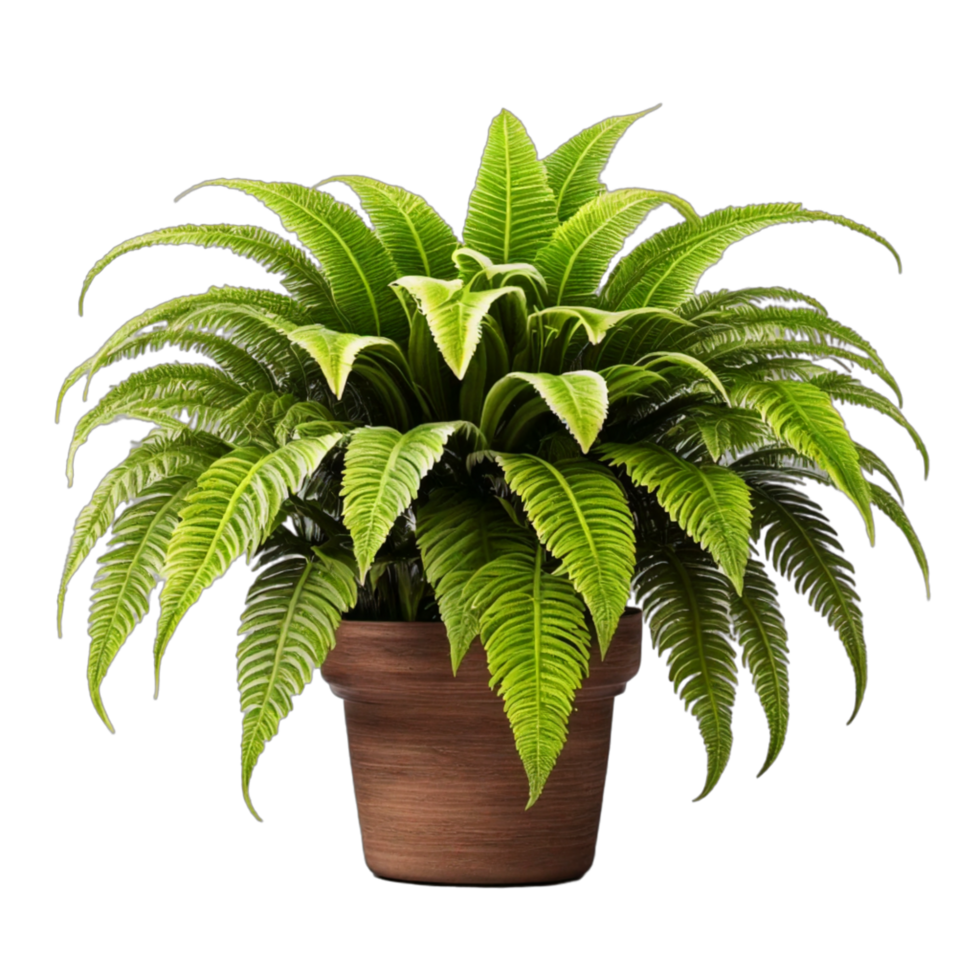 Fern houseplants displayed in ceramic pots with transparent background AI Generative png