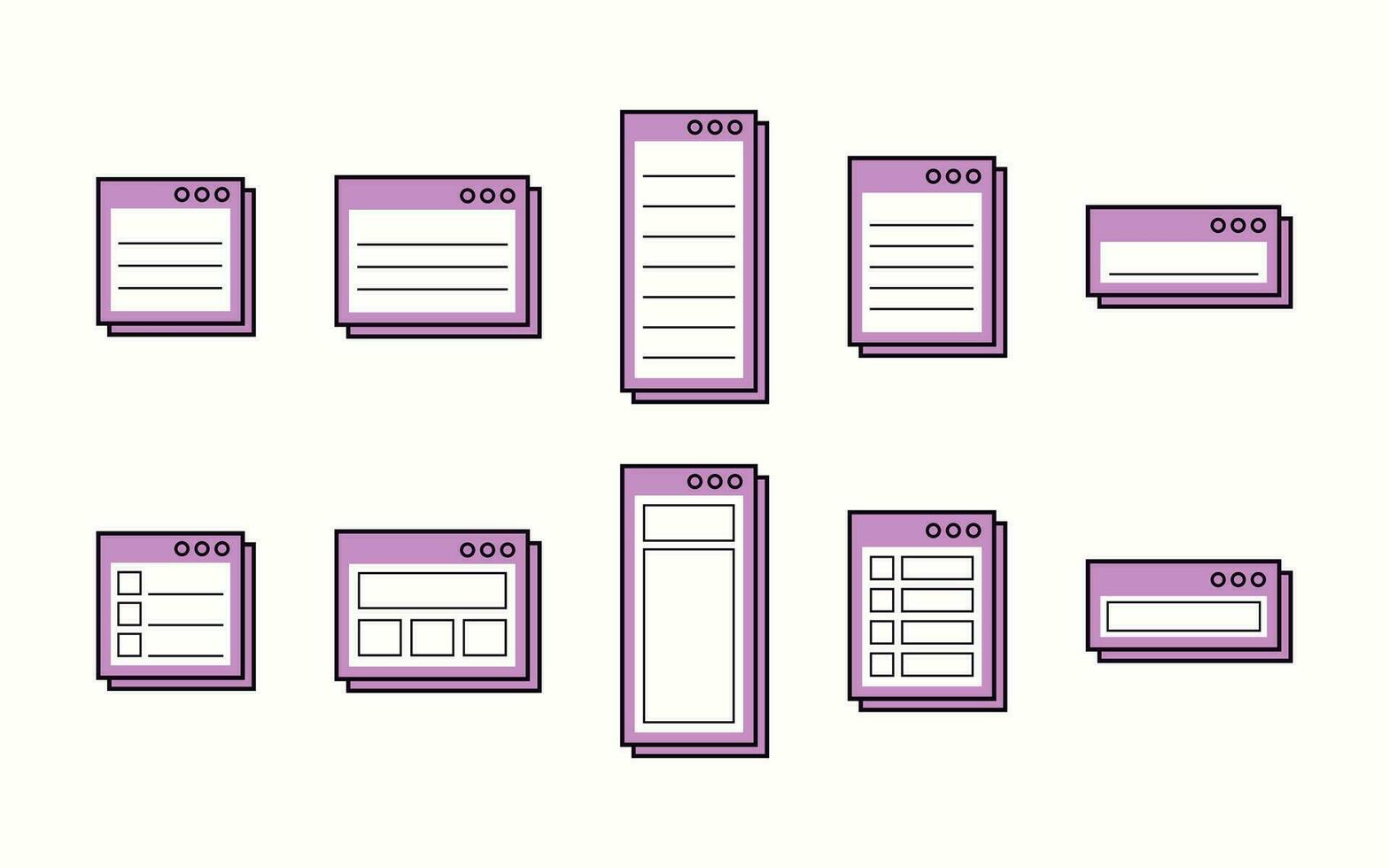 Collection of Notes with UI Window Concepts vector