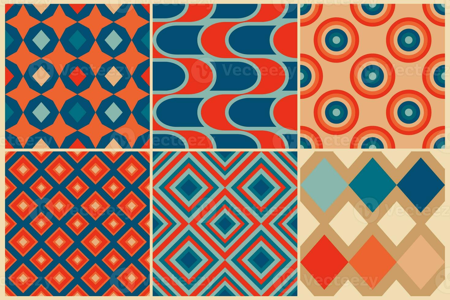 Mid century retro seamless patterns in the style of the 50s and 60s photo