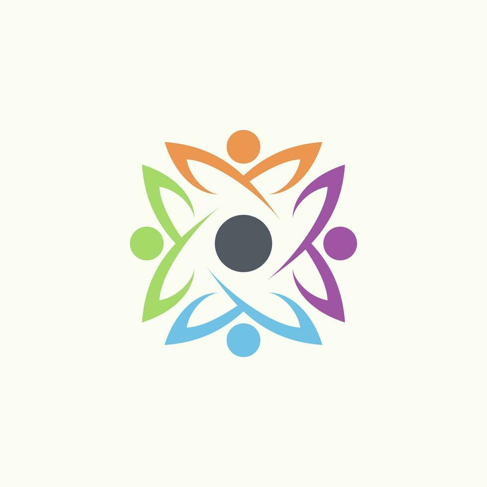 Logo design graphic concept creative abstract premium vector stock 4 human body silhouette like lotus on rectangular. Related to active community care