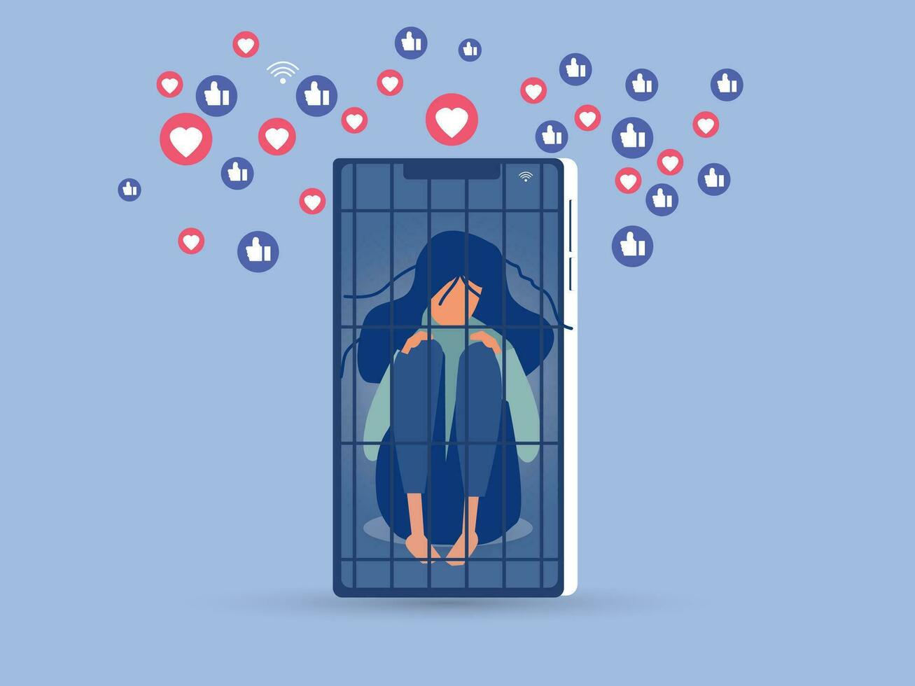 Social Media Addiction concept-Mobile Phone Prisoner. vector