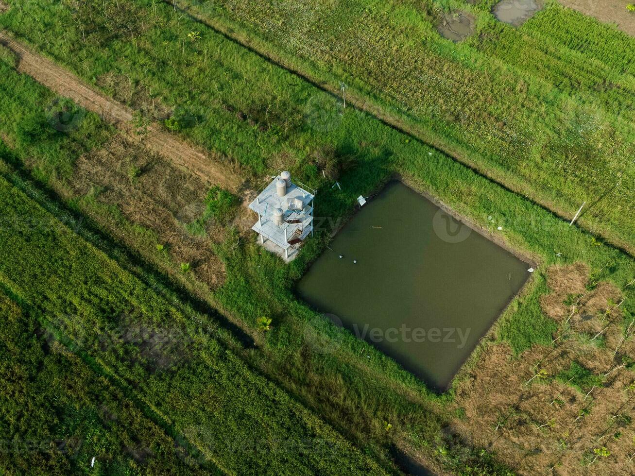 Aerial view of ponds for agriculture in rural areas. Pond for aggregate agriculture. Concept of sufficiency economy photo