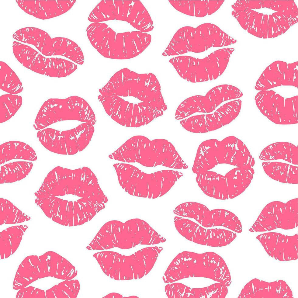 Kiss print seamless pattern. Girls kisses, lipstick prints and kissing women lips vector illustration