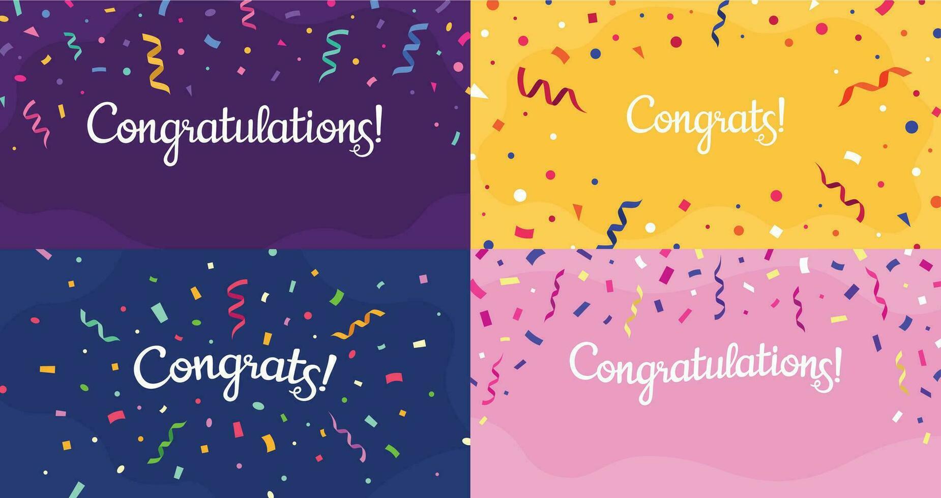 Congratulations confetti banner. Congrats card with color confetti, congratulation lettering banners vector set