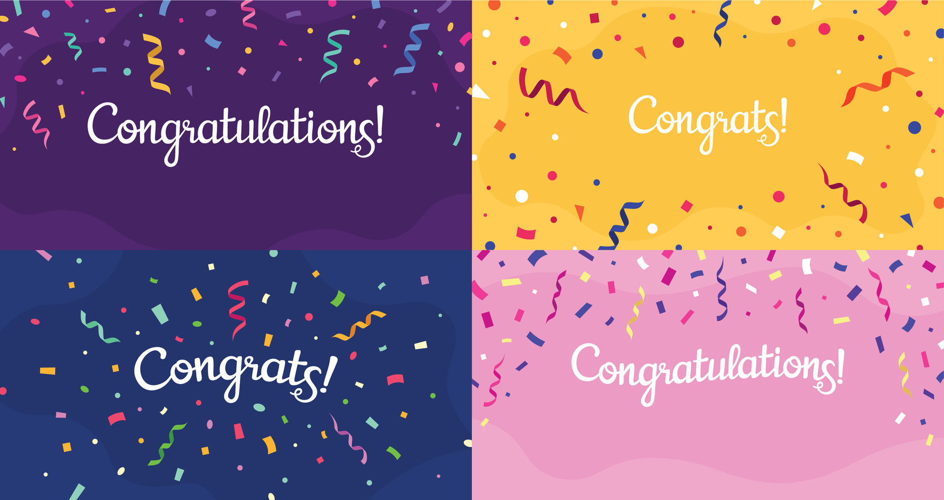 Congratulations confetti banner. Congrats card with color confetti, congratulation lettering