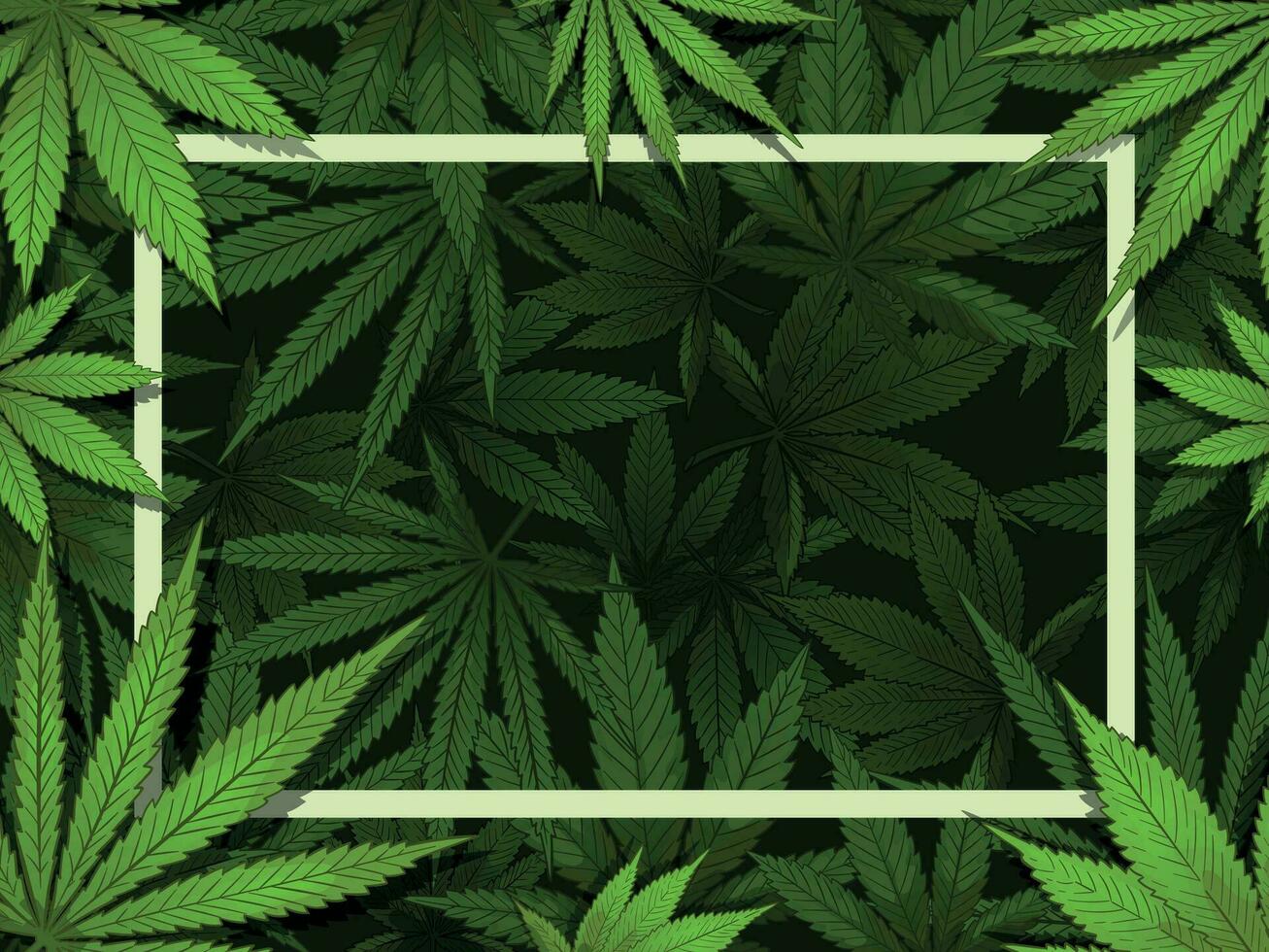 Green hemp frame. Marijuana leafs border, medical drugs and cannabis decoration vector illustration background