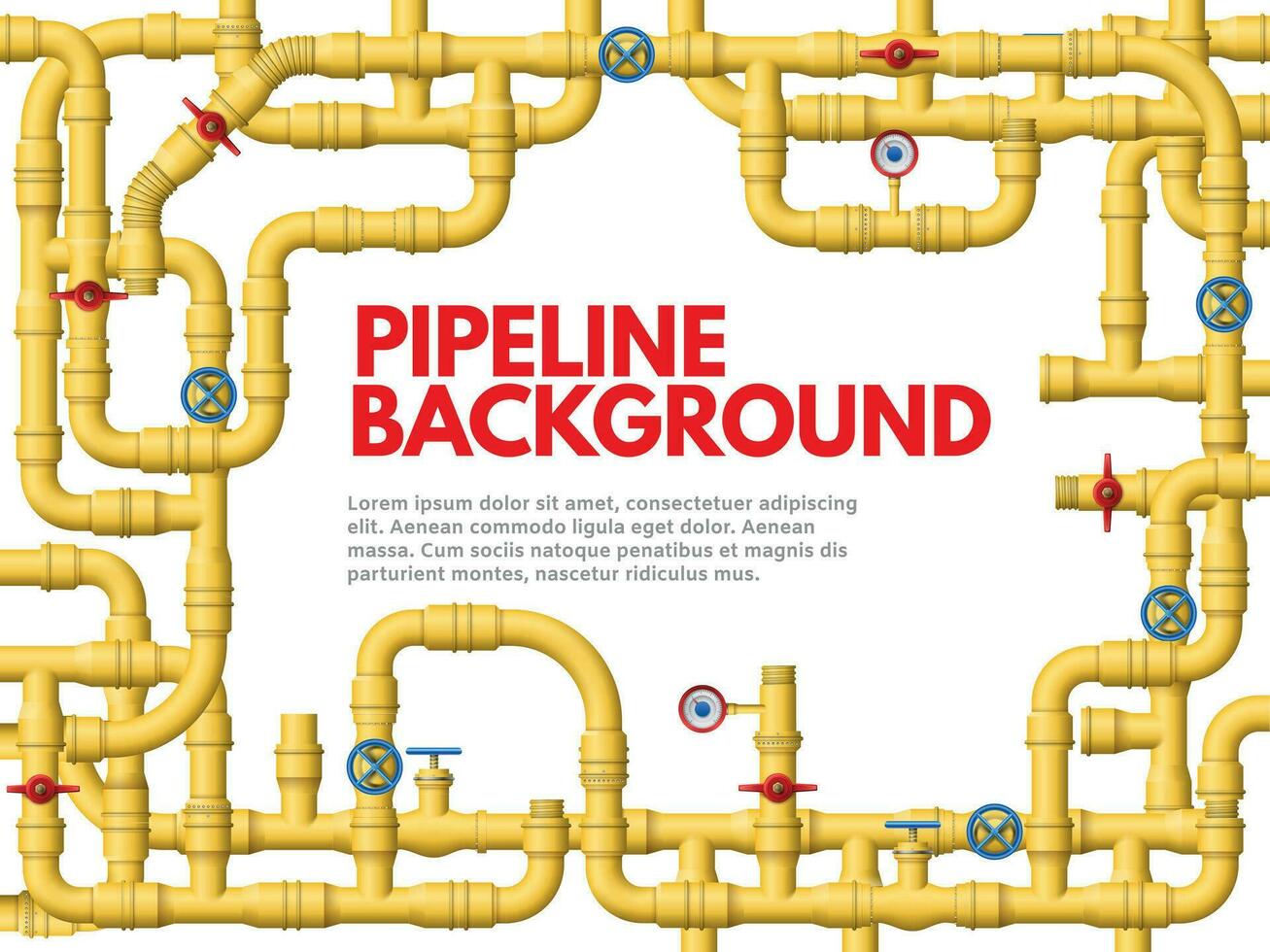 Industrial yellow pipeline. Pipeline frame, yellow pipes for gas or oil vector background illustration