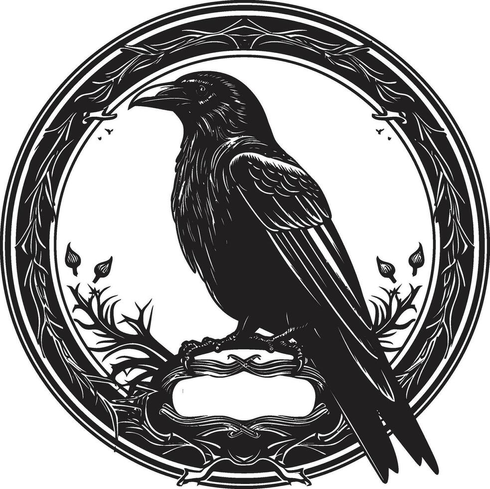 Raven Silhouette Minimalistic Symbol Black Crow Graphic Icon vector