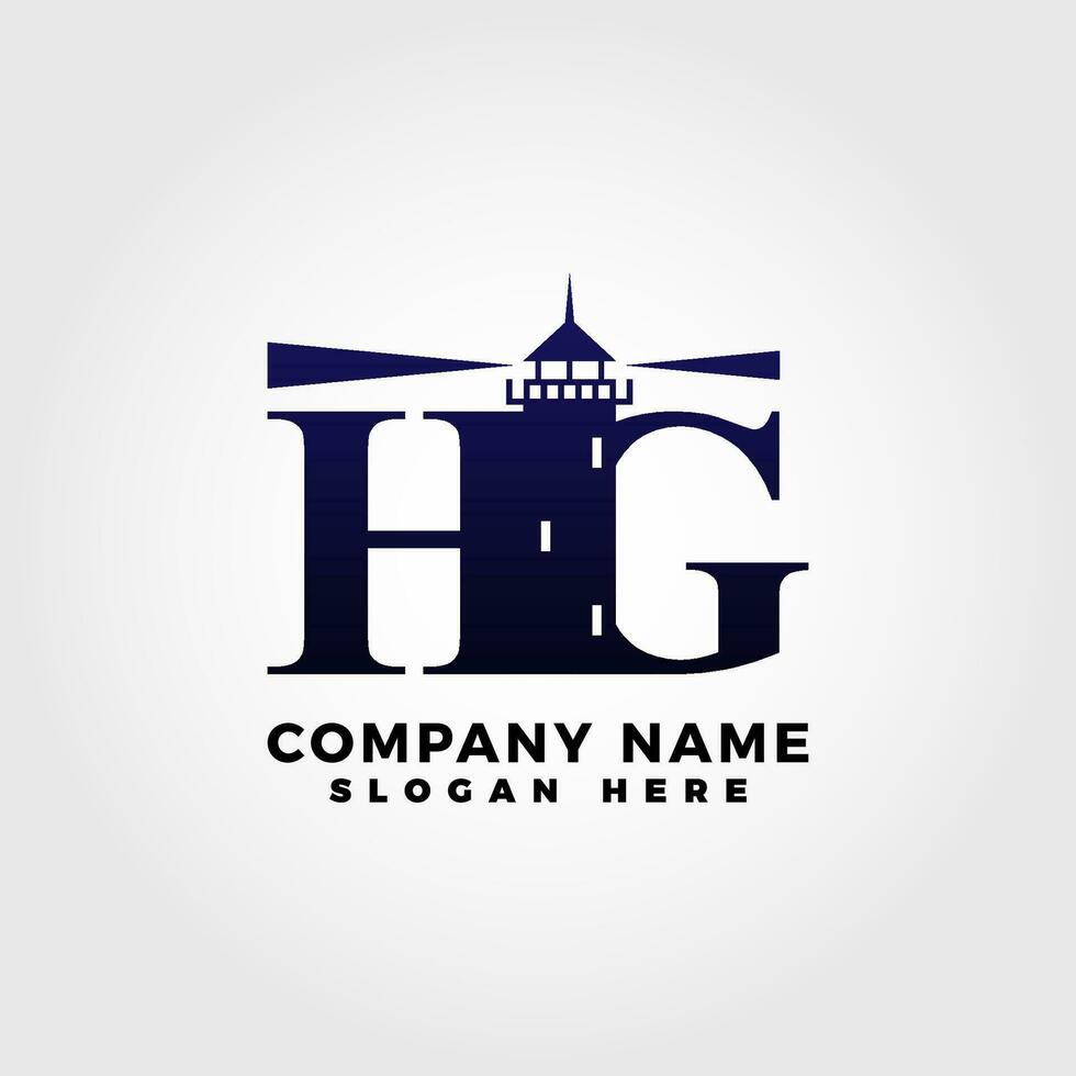 Lighthouse logo blended with initial letter HG vector