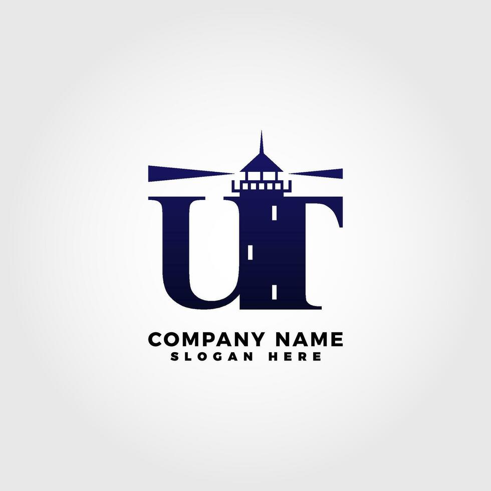 Lighthouse logo blended with initial letter UT vector