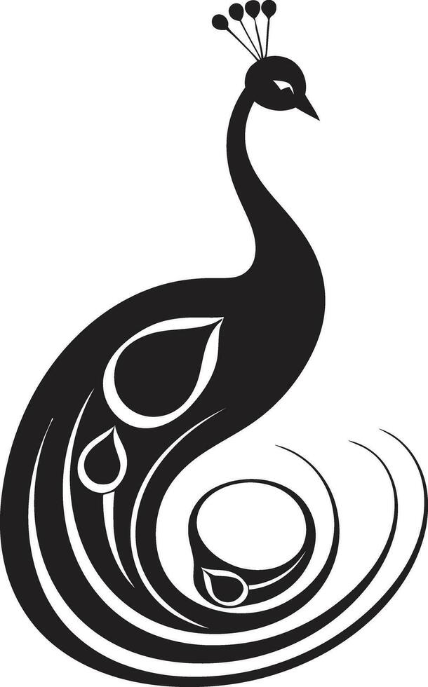 tintero majestad negro pavo real icono diseño de ébano fantasía vector pavo real emblema perfil