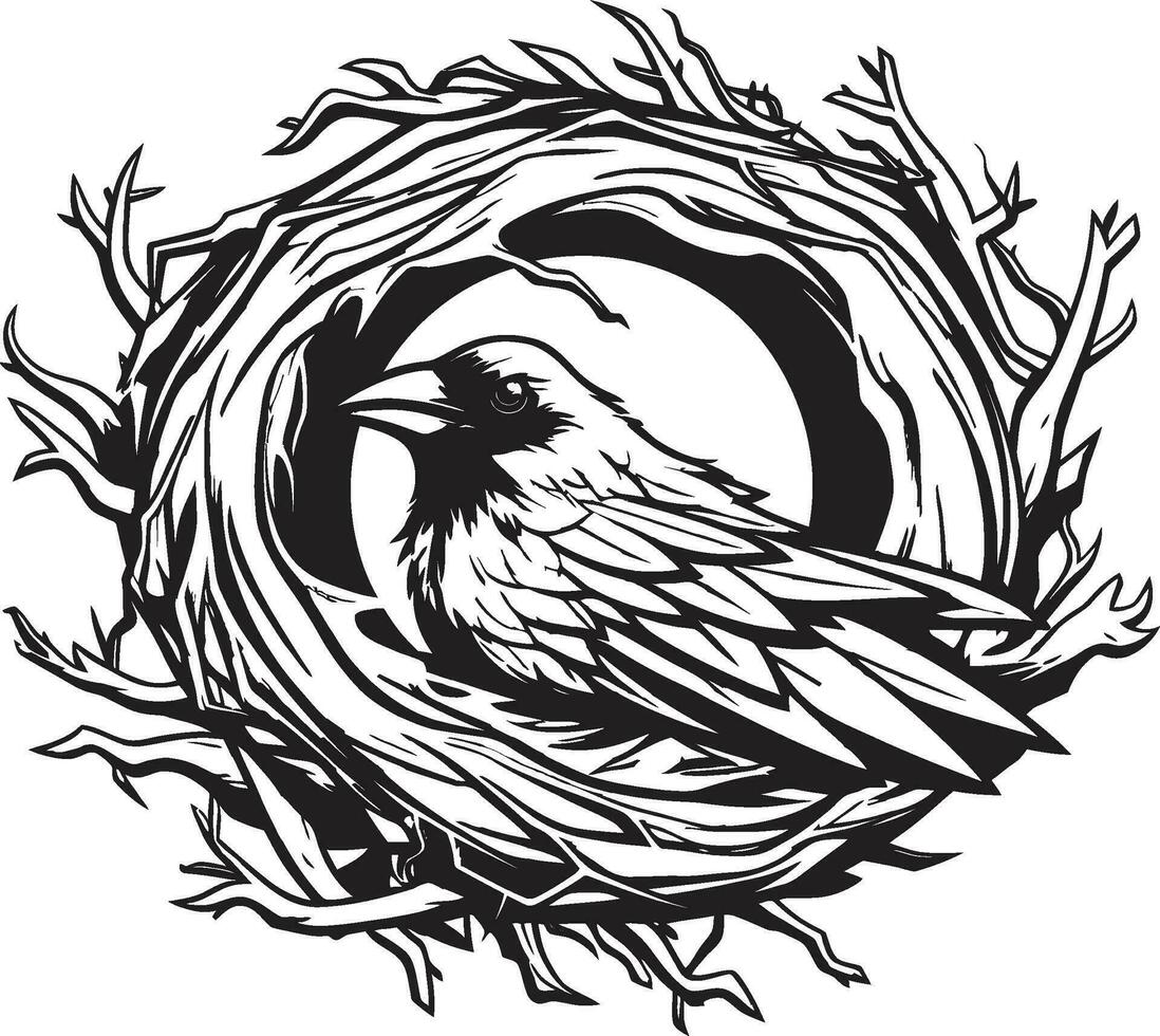 Aerial Artistry in Monochrome Black Vector Nest Crafted Comfort Bird Nest Icon