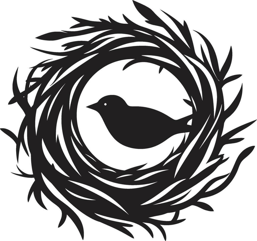 Nest of Intricacy Noir Bird Nest Symbol Simplicity in Flight Black Vector Nest Design