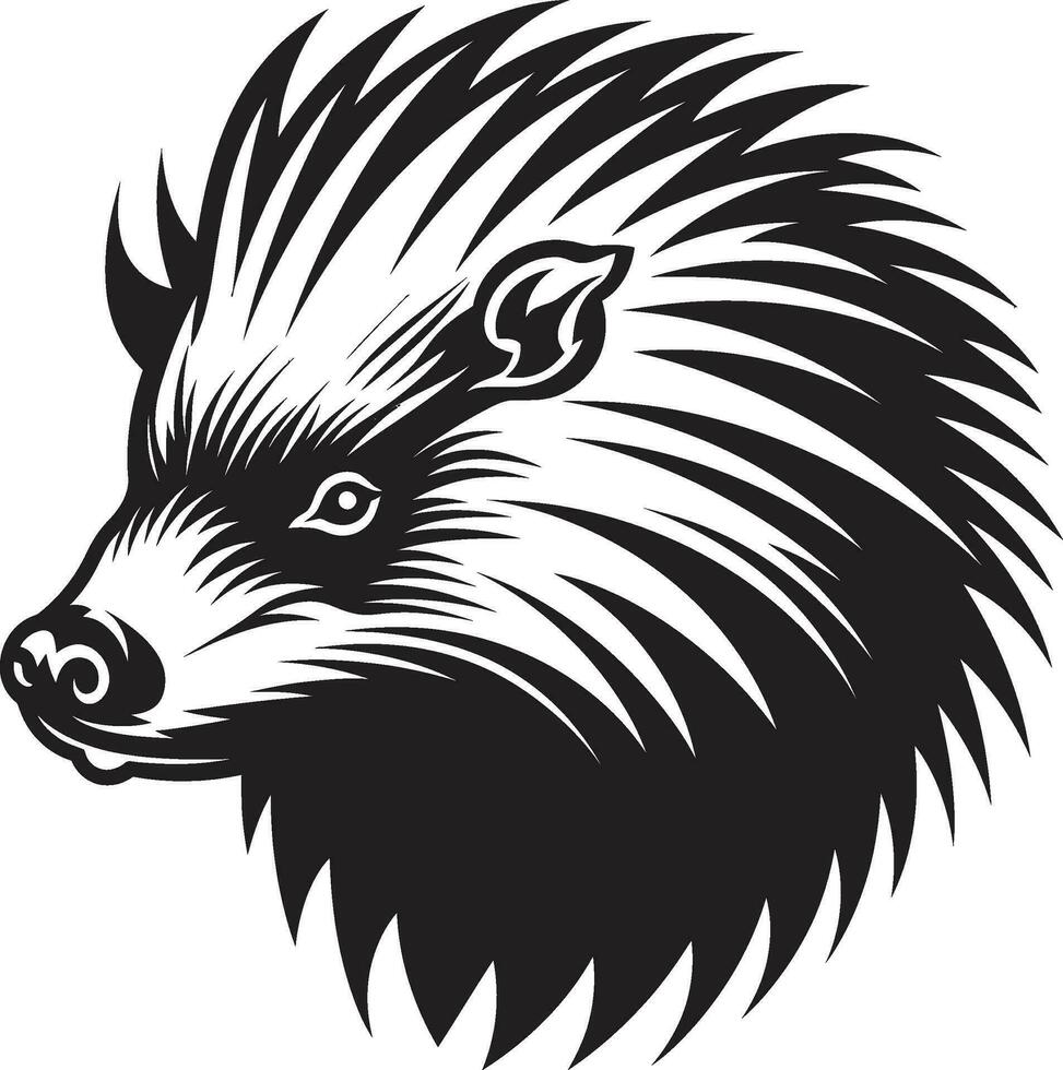 puerco espín pluma monocromo insignias negro puerco espín pluma minimalista logo vector