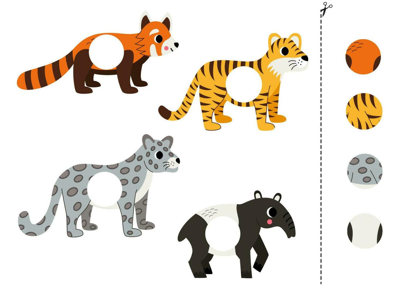 Cut and glue parts of cute Asian animals. vector