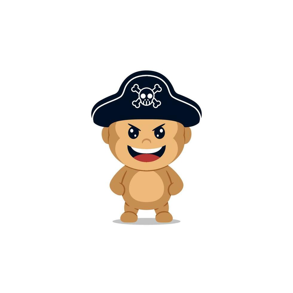 Cute monkey pirates hat cartoon vector