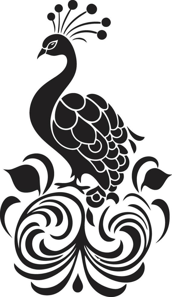 esculpido encanto negro logo diseño misterioso serenata pavo real heráldica en vector