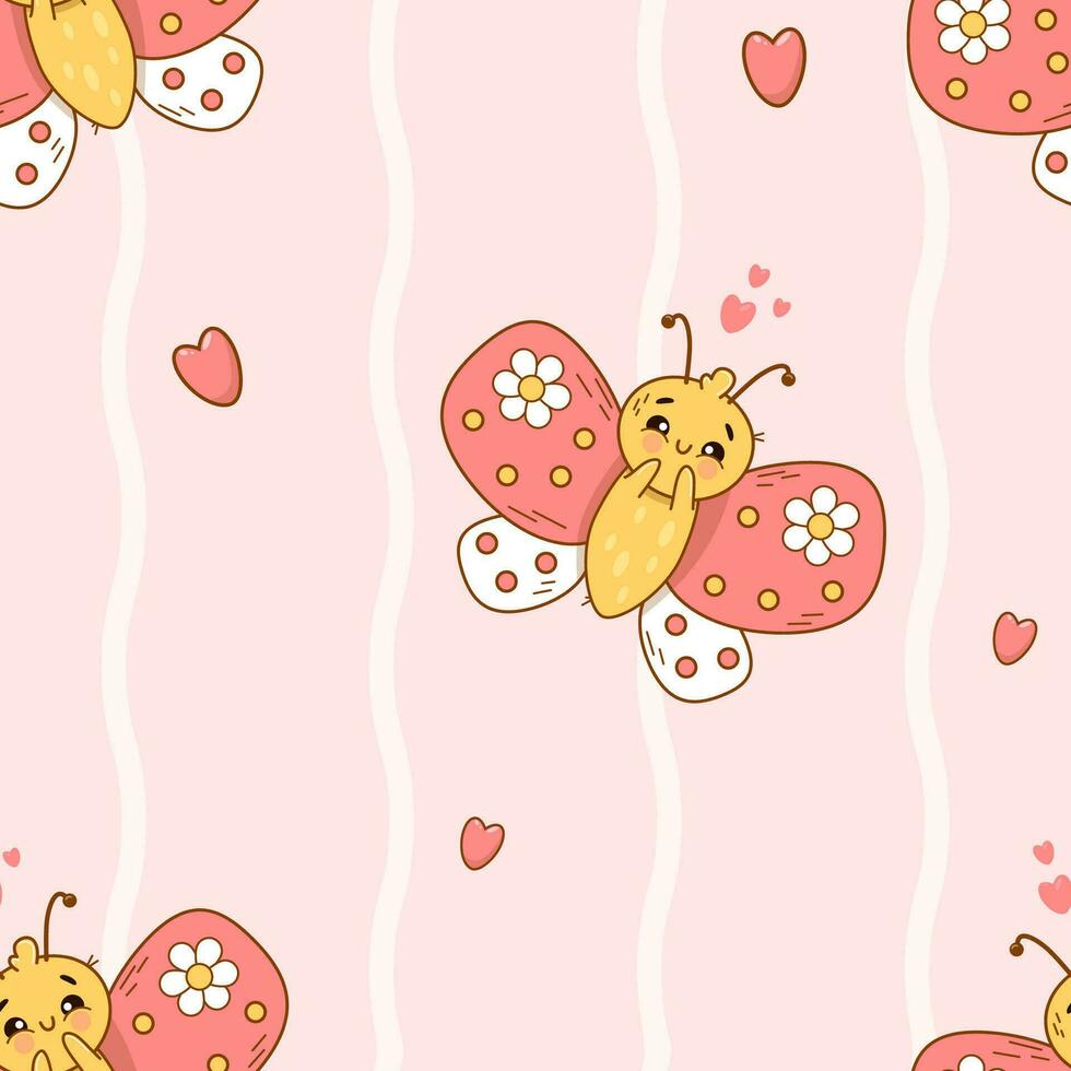 sin costura modelo con linda en amor mariposa en ligero rosado antecedentes. maravilloso vector ilustración para niños recopilación, fondo de pantalla, diseño, textil, embalaje, decoración.