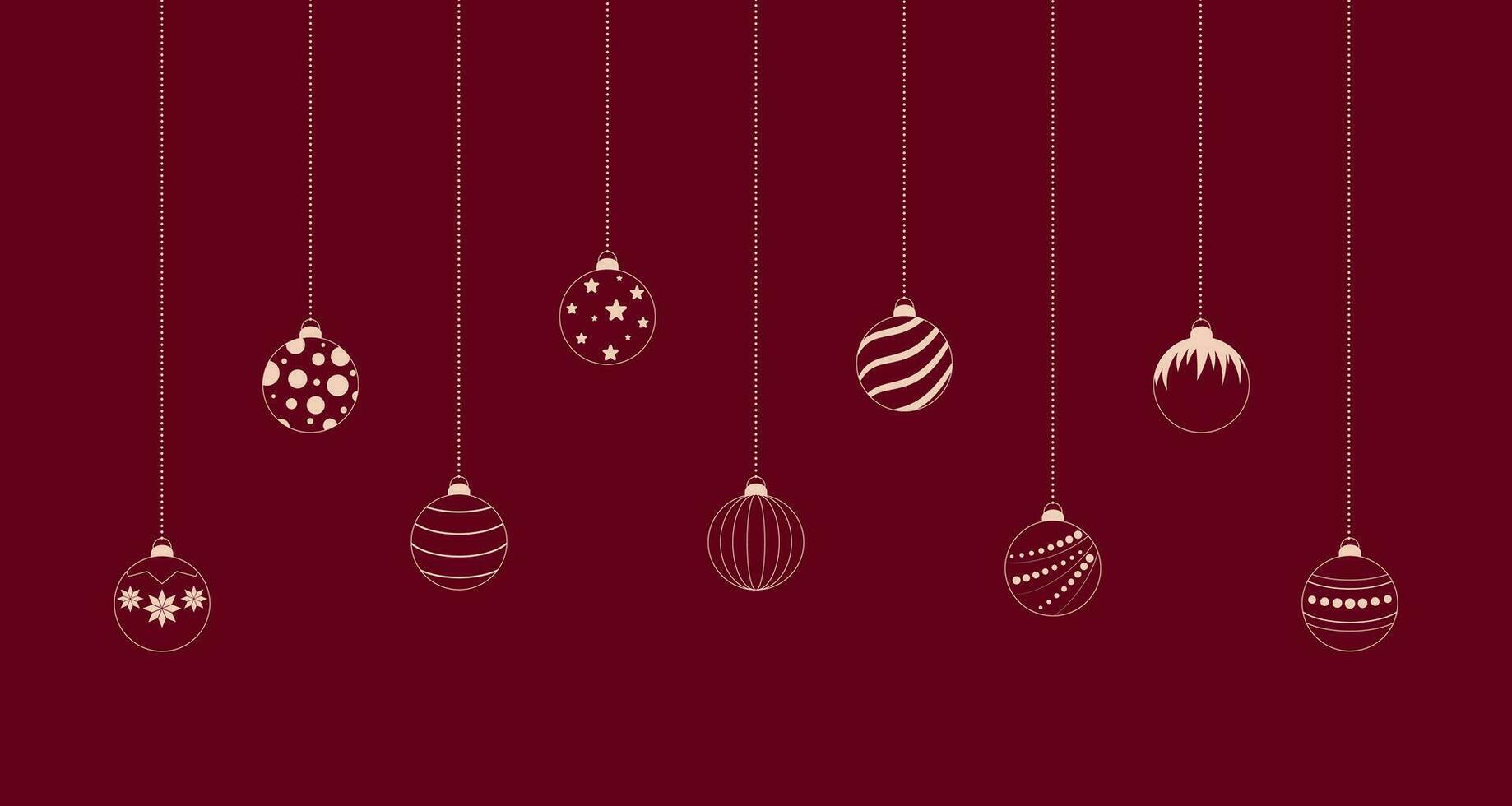 Christmas red background with balls. Christmas decoration for greeting card, poster, banner, advertising. Vector illustration.