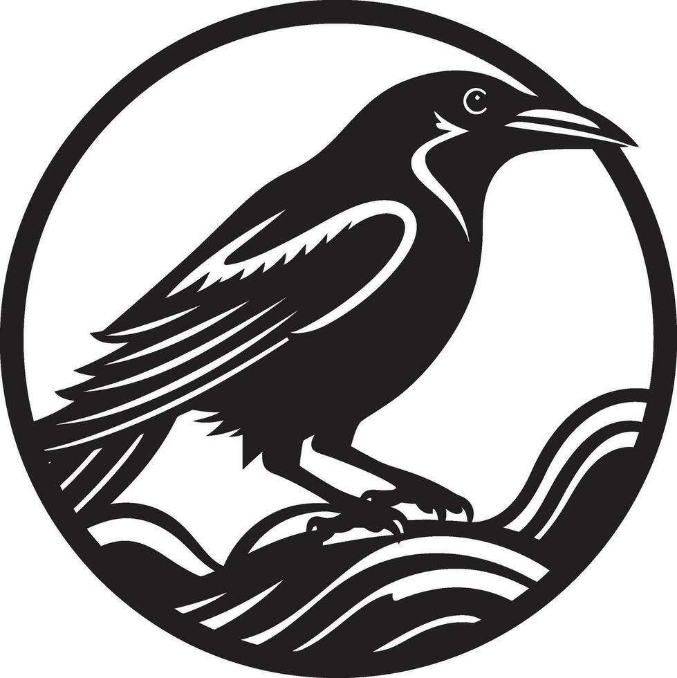 Modern Bird Symbolic Insignia Raven Silhouette Minimalist Logo vector