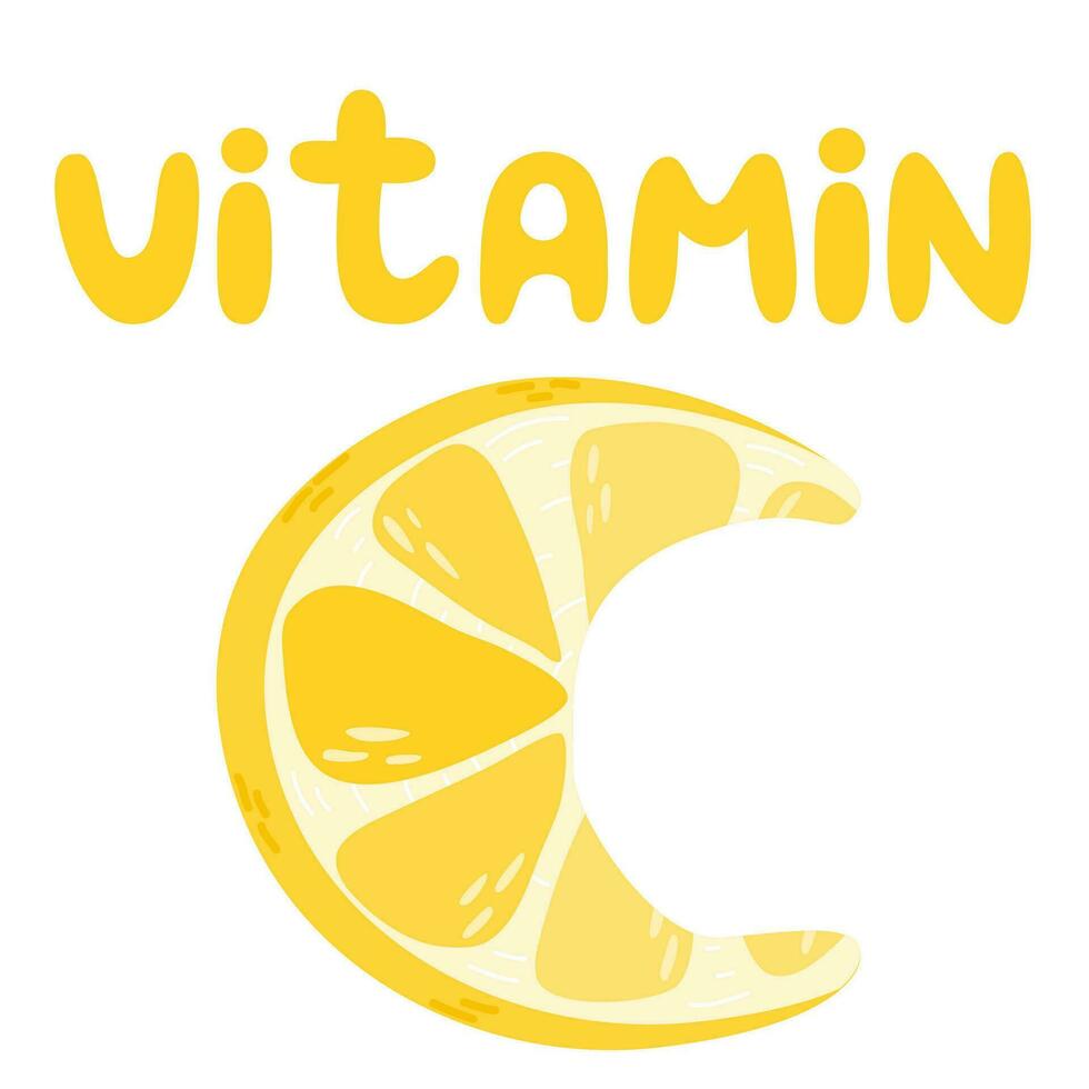 vitamina C con un rebanada de limon.vitamina C vector texto