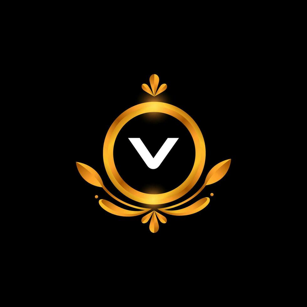 vector v letra logo inicial dorado vistoso v logo diseño