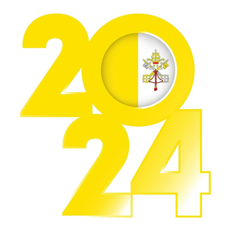 contento nuevo año 2024 bandera con Vaticano ciudad bandera adentro. vector ilustración.