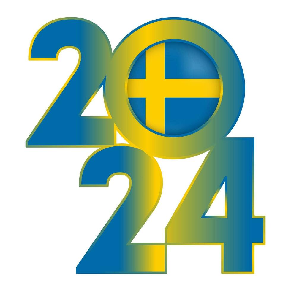 Happy New Year 2024 banner with Sweden flag inside. Vector illustration.