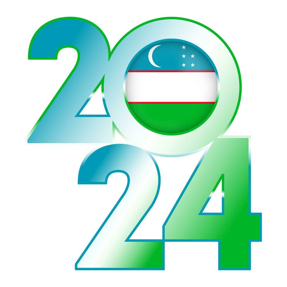 Happy New Year 2024 banner with Uzbekistan flag inside. Vector illustration.