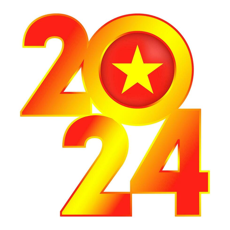 Happy New Year 2024 banner with Vietnam flag inside. Vector illustration.