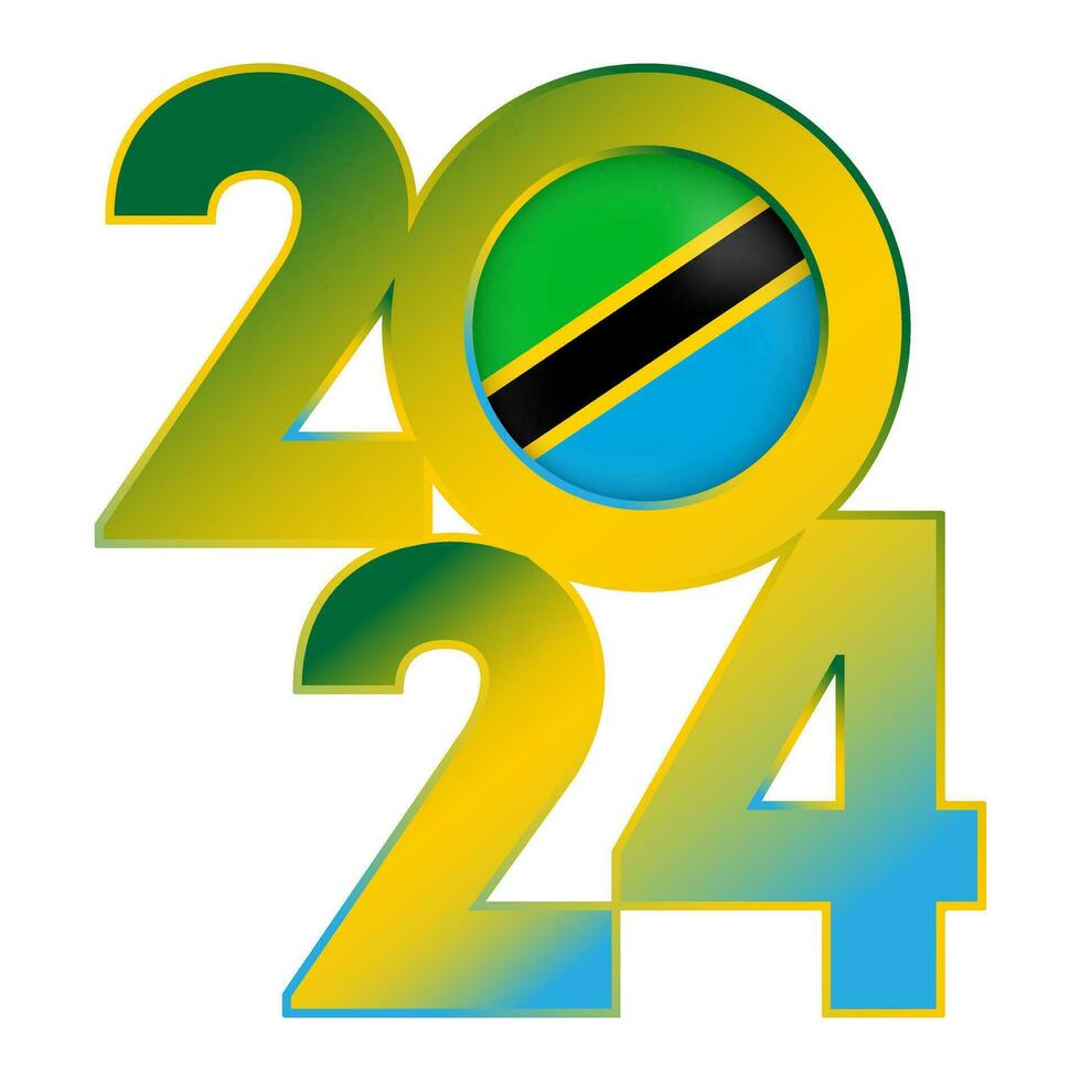 Happy New Year 2024 banner with Tanzania flag inside. Vector illustration.
