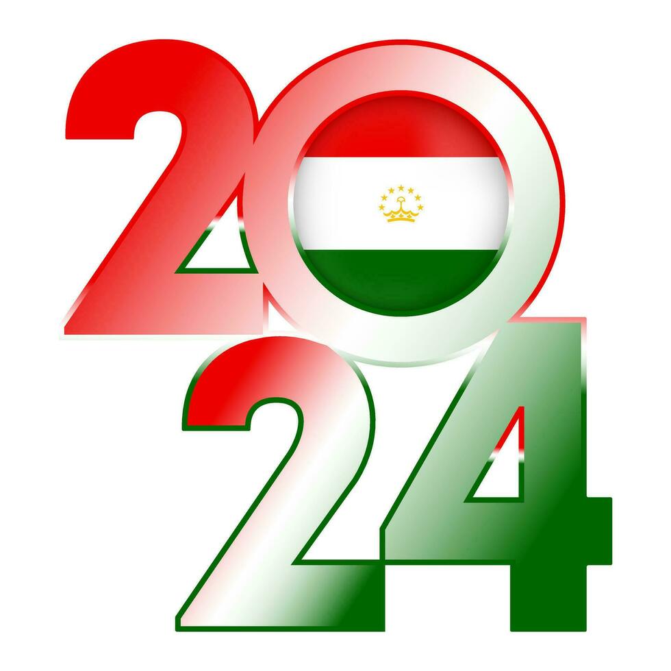 contento nuevo año 2024 bandera con Tayikistán bandera adentro. vector ilustración.
