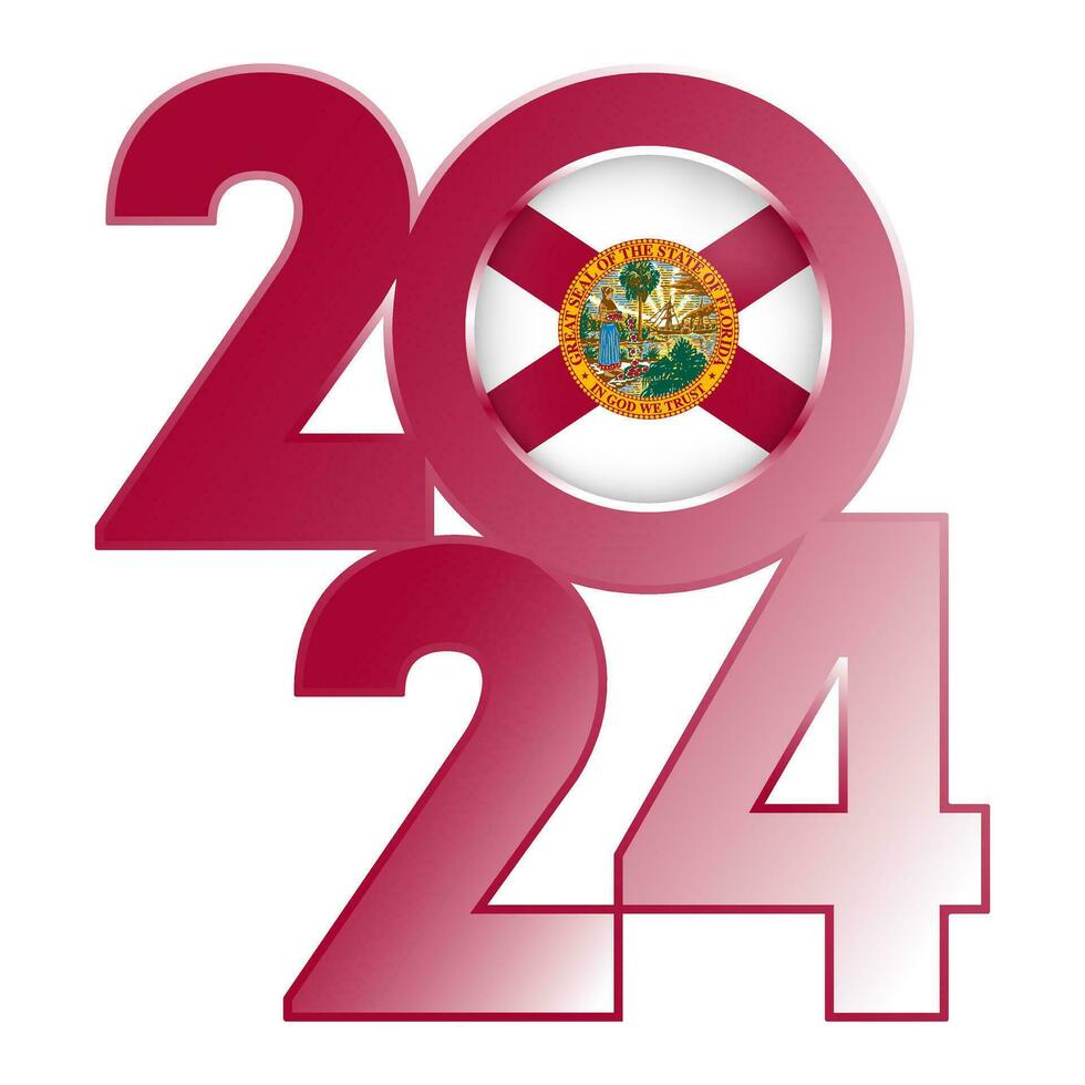 2024 banner with Florida state flag inside. Vector illustration.