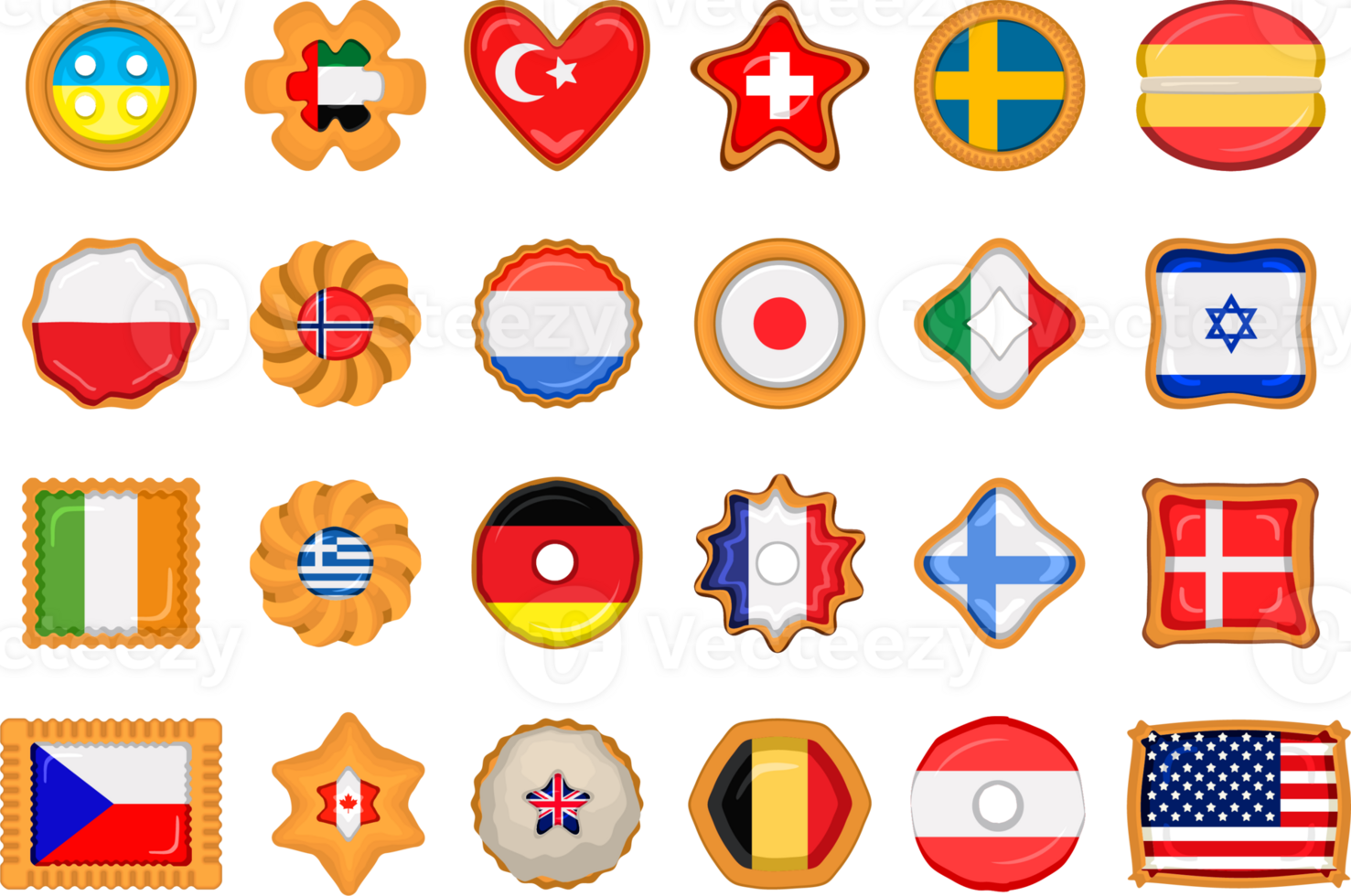 Set homemade cookie with flag country world in tasty biscuit png