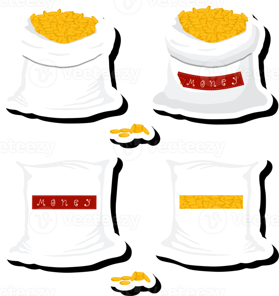 Illustration on theme big colored set different types bags, full sack